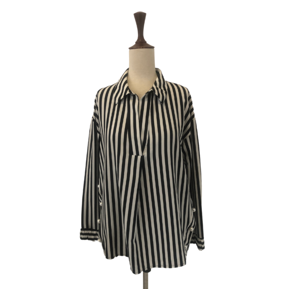 ZARA Black Striped with Pearls Shirt | Pre Loved |