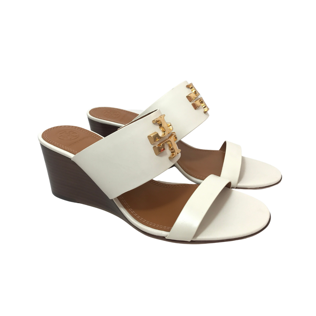 Tory Burch White Leather Dual Strap 'Everly' Wedges | Brand New |