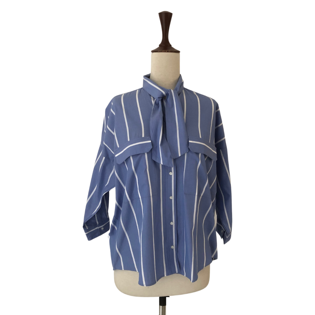 ZARA Blue & White Striped Knot Shirt | Gently Used |
