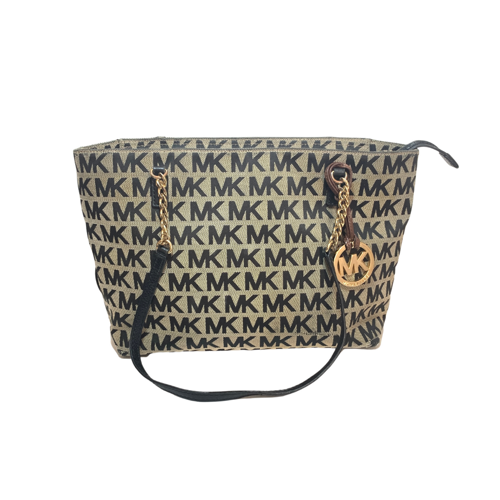 Michael Kors Black & Grey Monogram Shoulder Bag | Pre Loved |