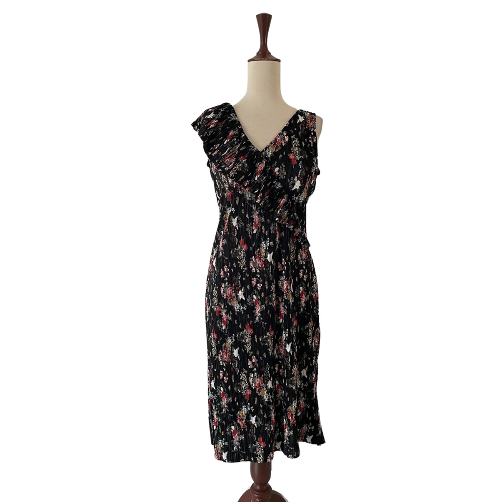 Mango Black Floral Printed Pleated Sleeveless Dress | Gently Used |