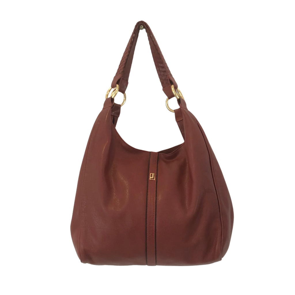 Jafferjees Maroon Leather Hobo Shoulder Bag | Pre Loved |