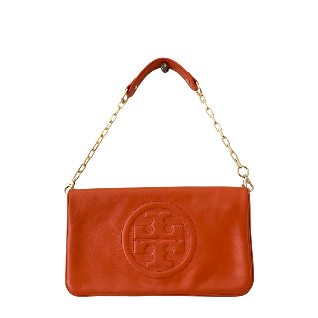 Tory Burch Orange Leather 'Bombe Reva' Clutch | Gently Used |