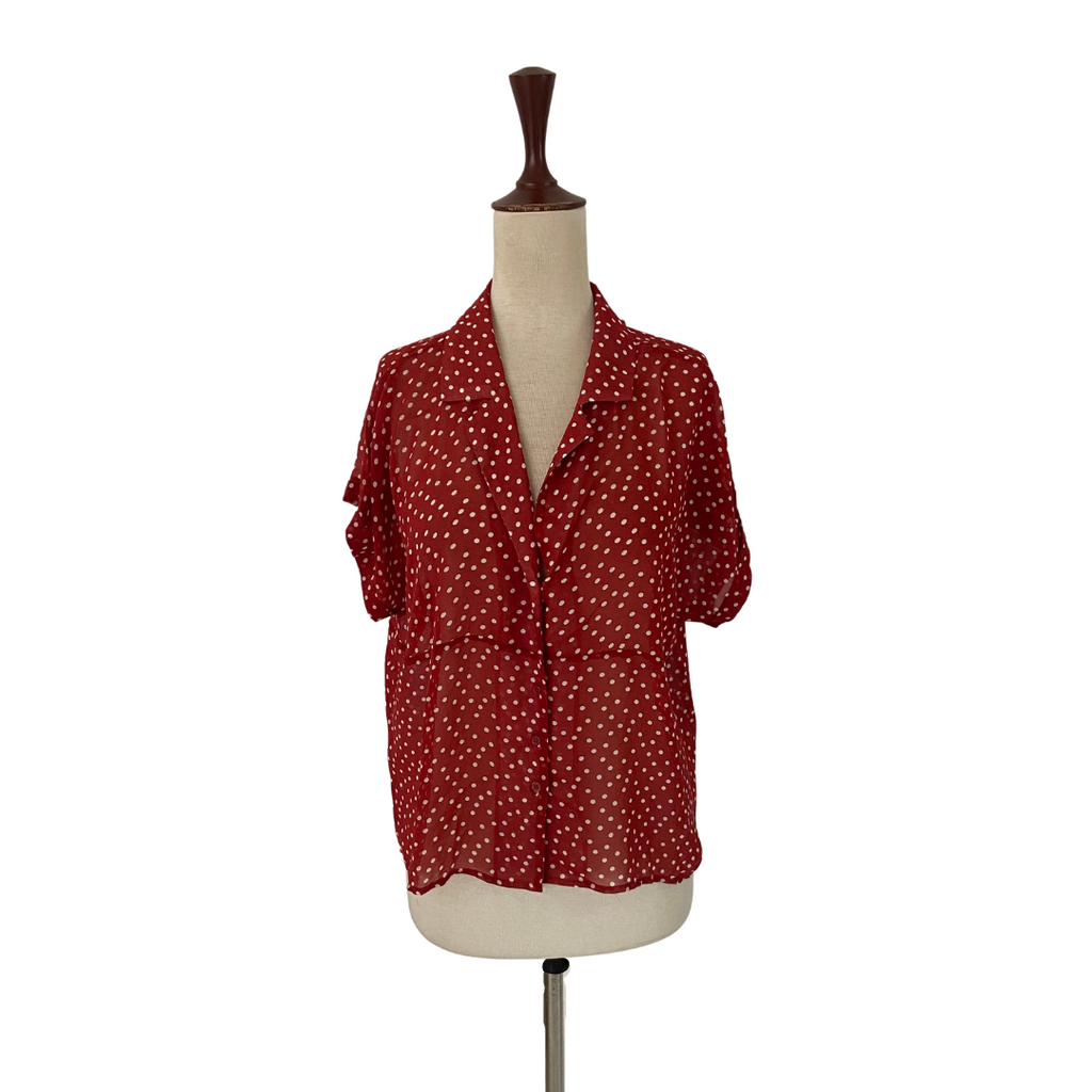 Hiatus Rust Polka Dot Sheer Collared Top | Gently Used |