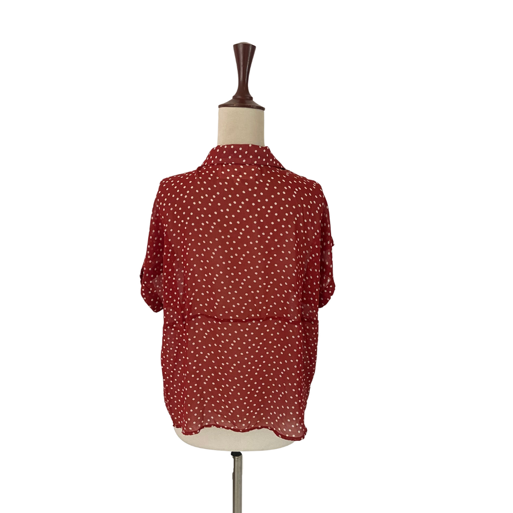Hiatus Rust Polka Dot Sheer Collared Top | Gently Used |