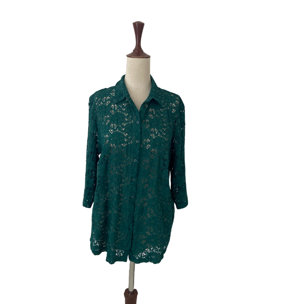 Peter Han Green Lace Collared Shirt | Gently Used |