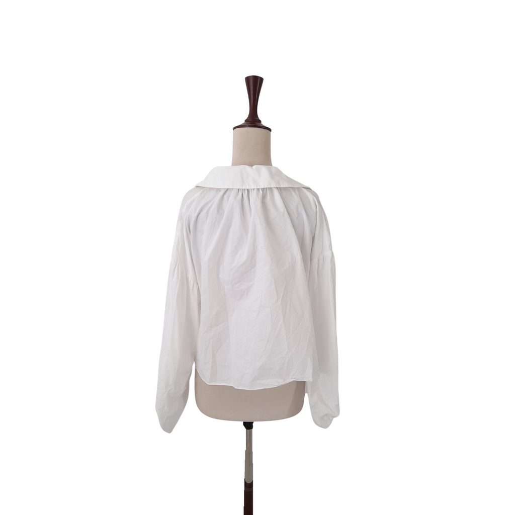 ZARA White Puffed Sleeves Cropped Collared Shirt | Gently Used |