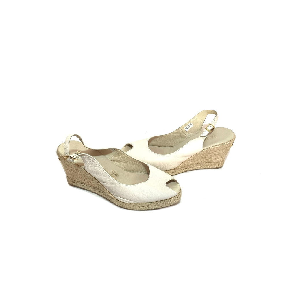 Russel & Bromley Cream Leather & Jute 'Candyfloss' Peep Toe Espadrilles | Gently Used |