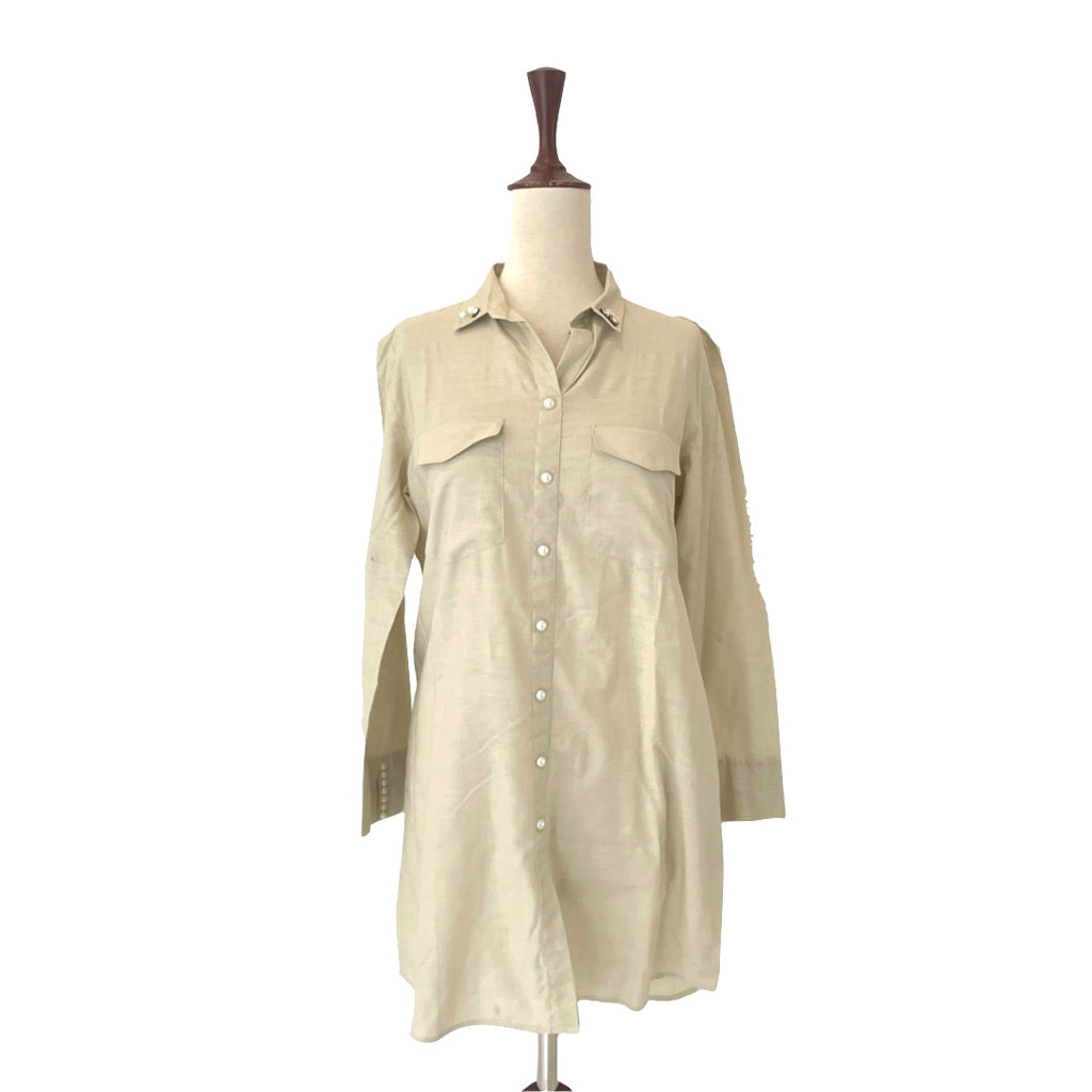 Unbeatable Beige Kurta & Pants with Pearls Set | Pre Loved |