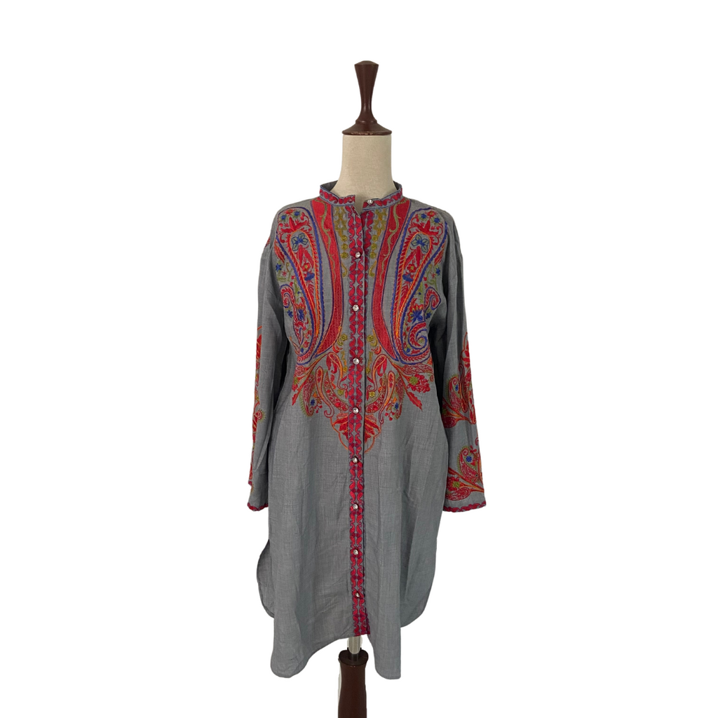 Mahin Grey and Red Embroidered Long Shirt | Gently Used |