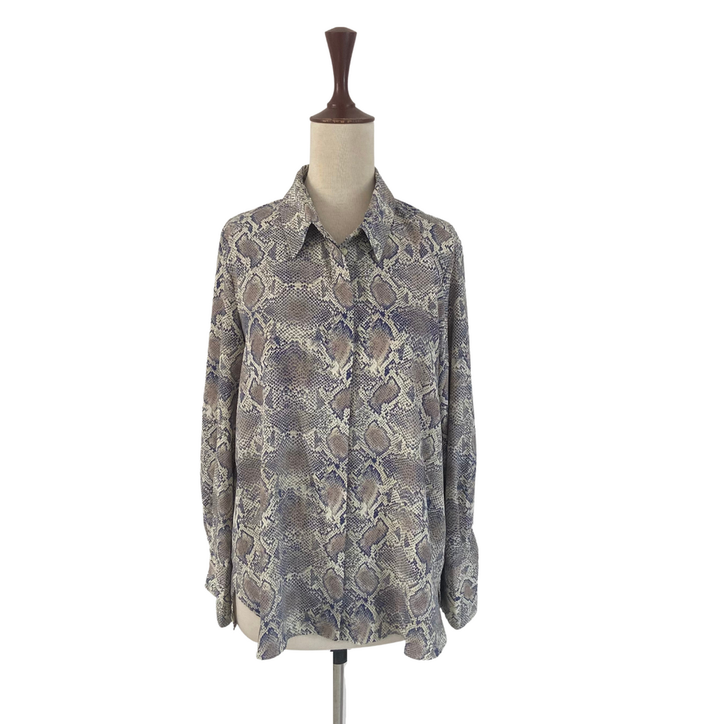 Mango Cream Snakeskin Print Collared Shirt | Gently Used |