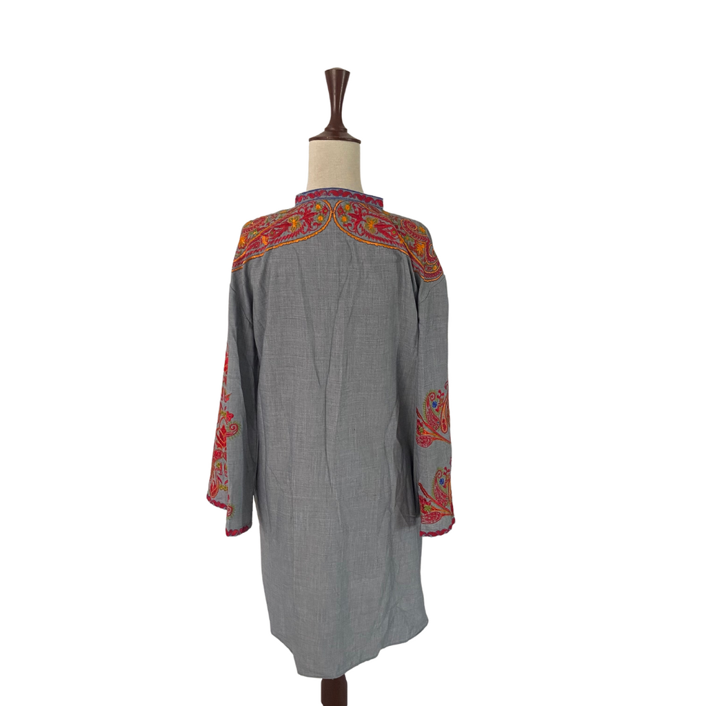 Mahin Grey and Red Embroidered Long Shirt | Gently Used |