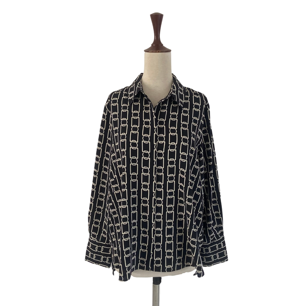 Mango Black & White Chain Print Collared Shirt | Gently Used |