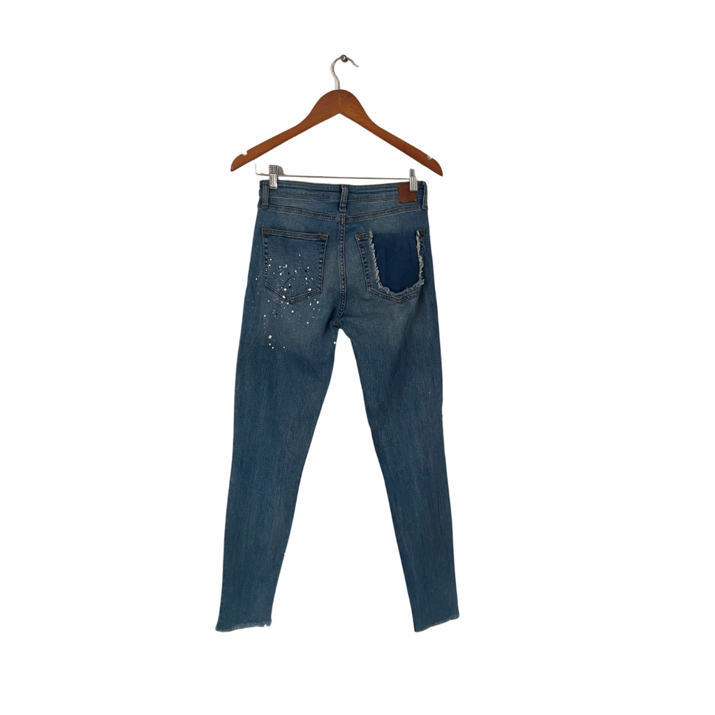 Mango Blue Denim Paint Splatter Distressed Jeans | Pre Loved |
