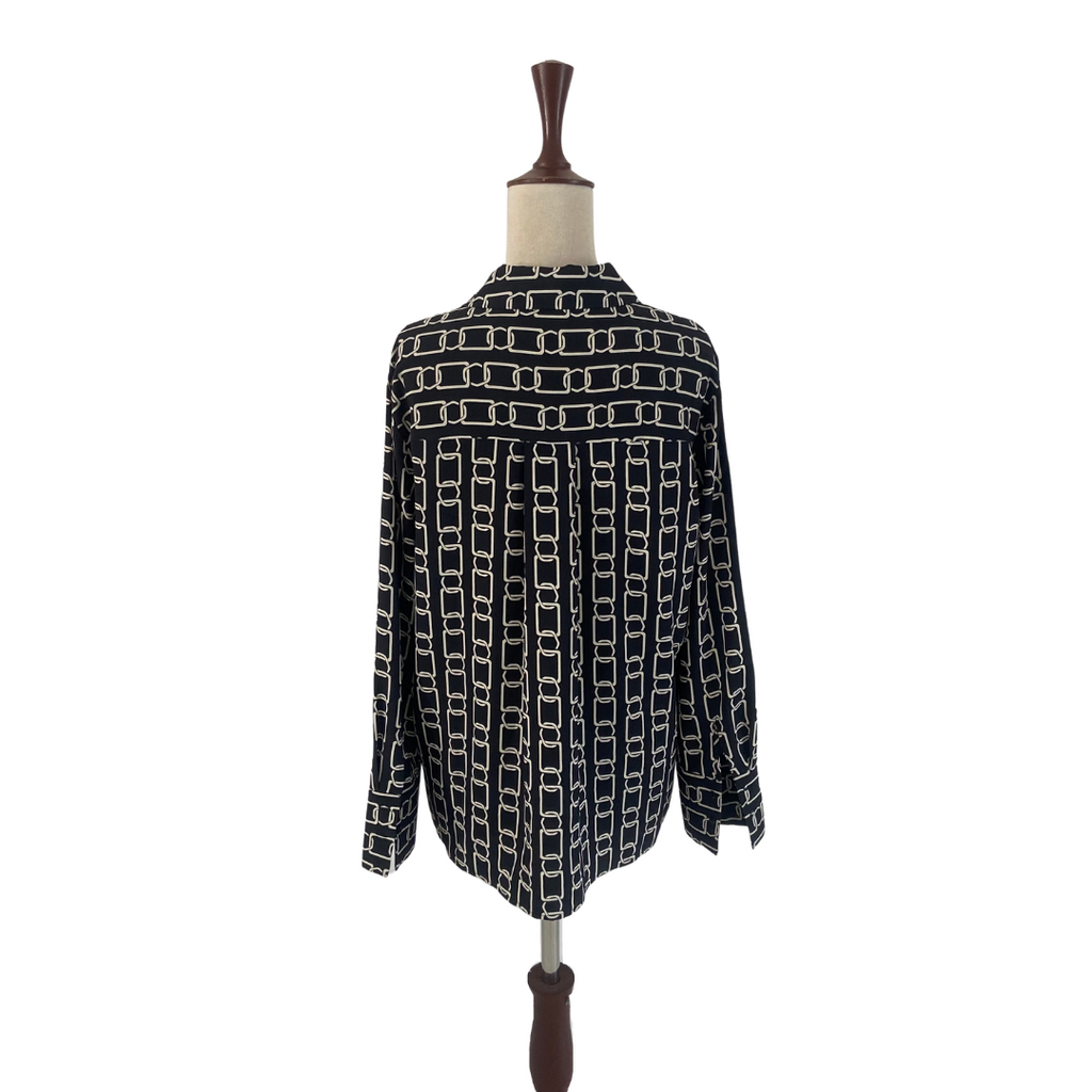 Mango Black & White Chain Print Collared Shirt | Gently Used |