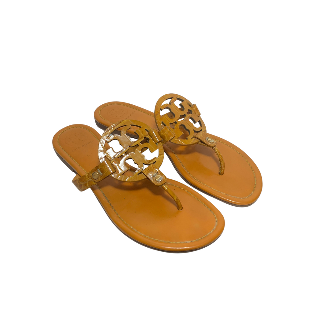 Tory Burch Mustard Croc Print Miller Sandals | Pre Loved |