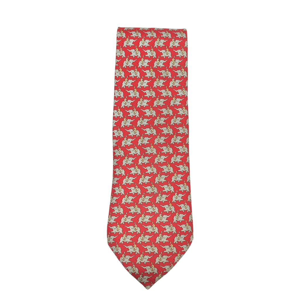 Hermes Silk Elephant Print Red Tie | Gently Used |