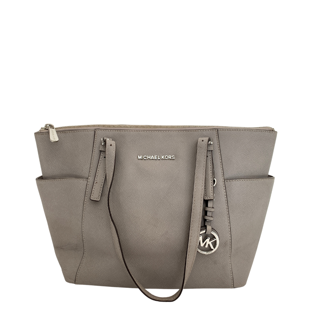 Michael Kors Light Grey Leather Zip Tote | Pre Loved |