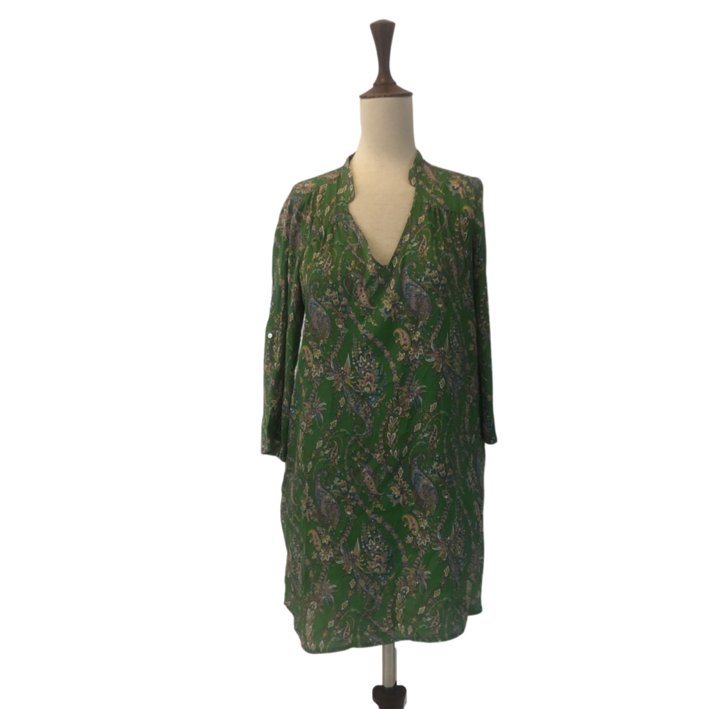 ZARA Green Printed Long Satin Tunic | Gently Used |