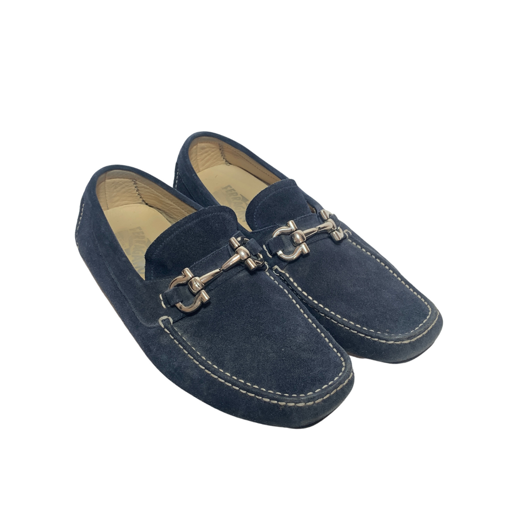 Salvatore Ferragamo Blue Suede Men's Loafers | Pre Loved |