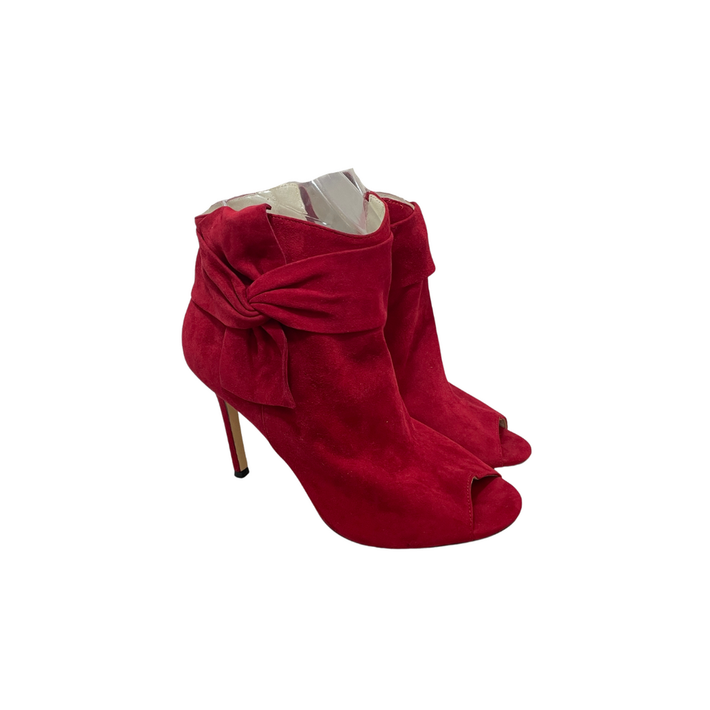 Karen Millen Red Suede Peep-Toe Bootie Heels | Gently Used |
