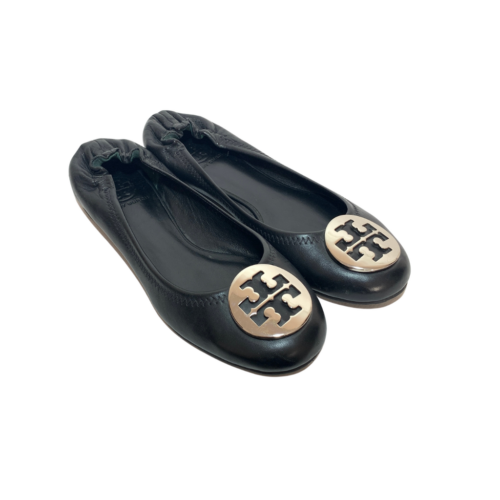 Tory Burch Black Leather REVA Ballet Flats | Pre Loved |