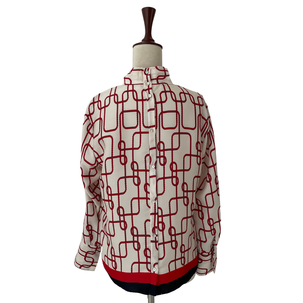 ZARA Cream High-neck Red and Black Printed Top | Pre Loved |