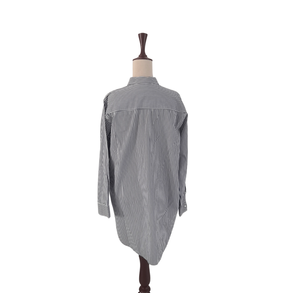 ZARA Navy & White Striped Embroidered Long Shirt | Gently Used |