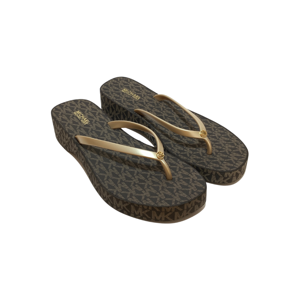 Michael Kors 'Lilo' Monogram Wedge Flip Flops | Brand New |