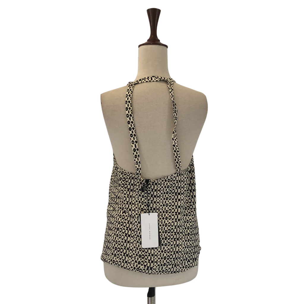 ZARA Printed Black & White Sleeveless Cross-Over Blouse | Brand New |
