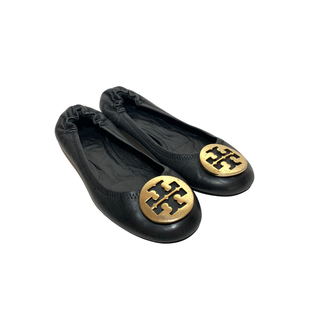 Tory Burch Black Leather REVA Ballet Flats | Pre Loved |