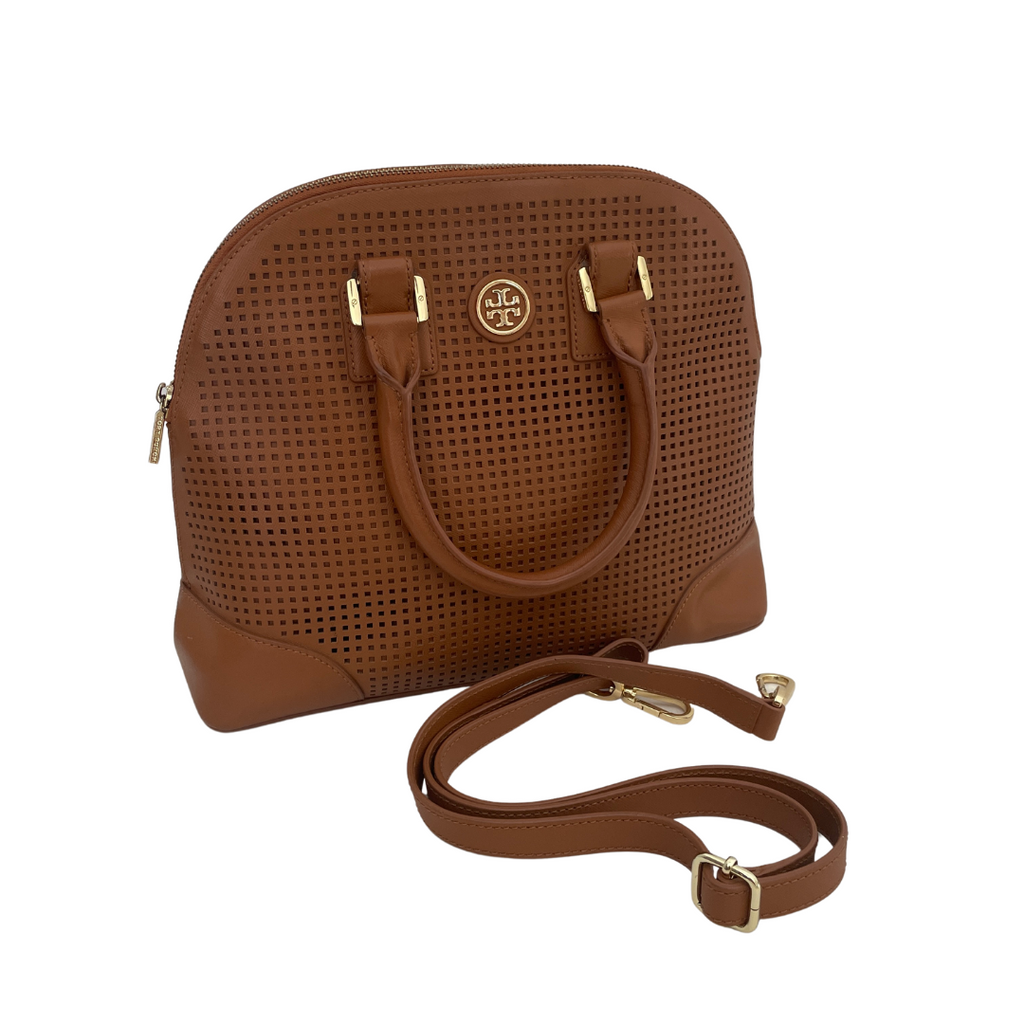 Tory Burch Tan Leather Perforated Dome Tote | Gently Used |