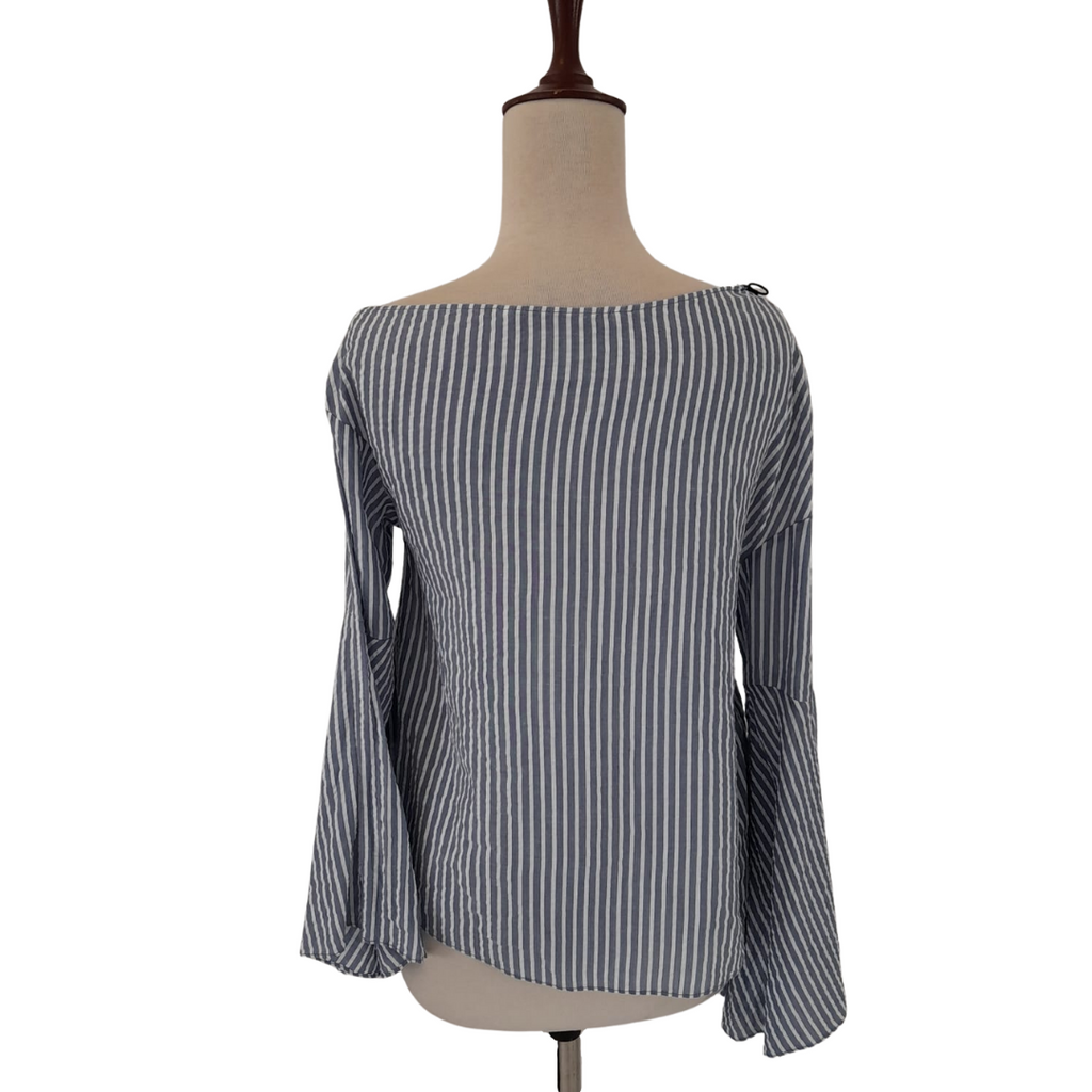 ZARA Blue & White Striped Bell-Sleeves Blouse | Gently Used |