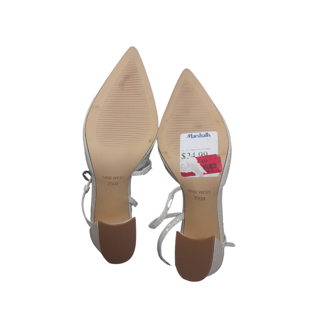 Nine West Ivory Croc Textured Pointed Block Heels | Gently Used |