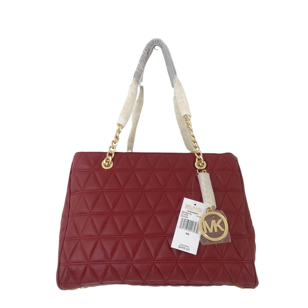 Michael Kors Maroon Leather 'Suzanna' Quilted Shoulder Bag | Brand New |