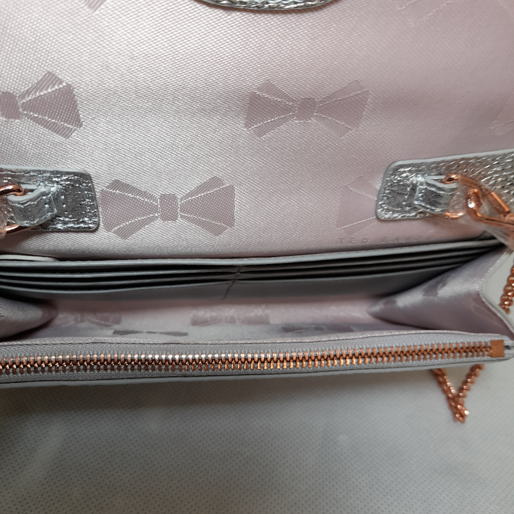 Ted Baker Silver Leather Bee Detail Wallet-On-Chain | Brand New |