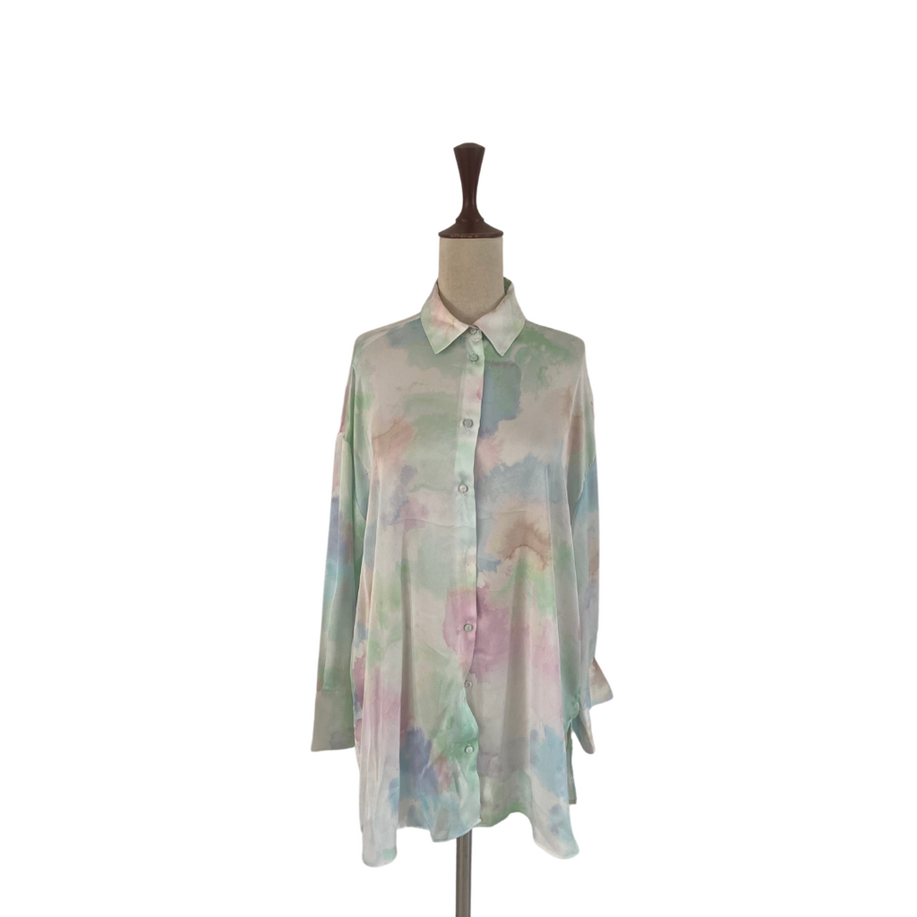 ZARA Tie-Dye Satin Oversized Collared Shirt | Gently Used |