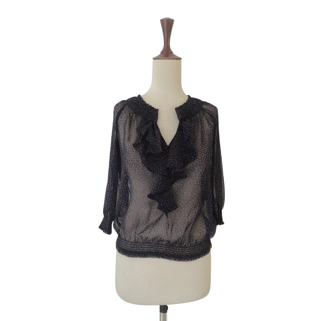 ZARA Navy Polka-dot Sheer Blouse | Pre Loved |
