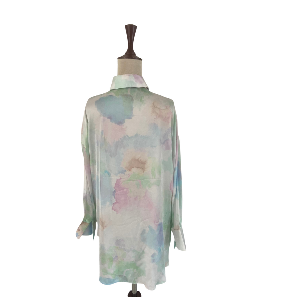 ZARA Tie-Dye Satin Oversized Collared Shirt | Gently Used |