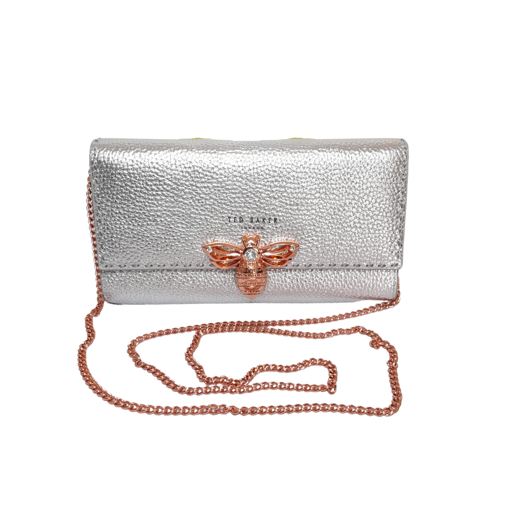 Ted Baker Silver Leather Bee Detail Wallet-On-Chain | Brand New |