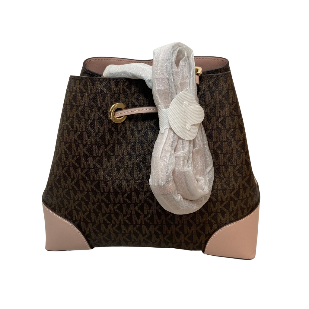 Michael Kors Brown Monogram and Pink Leather Bucket Bag | Like New |