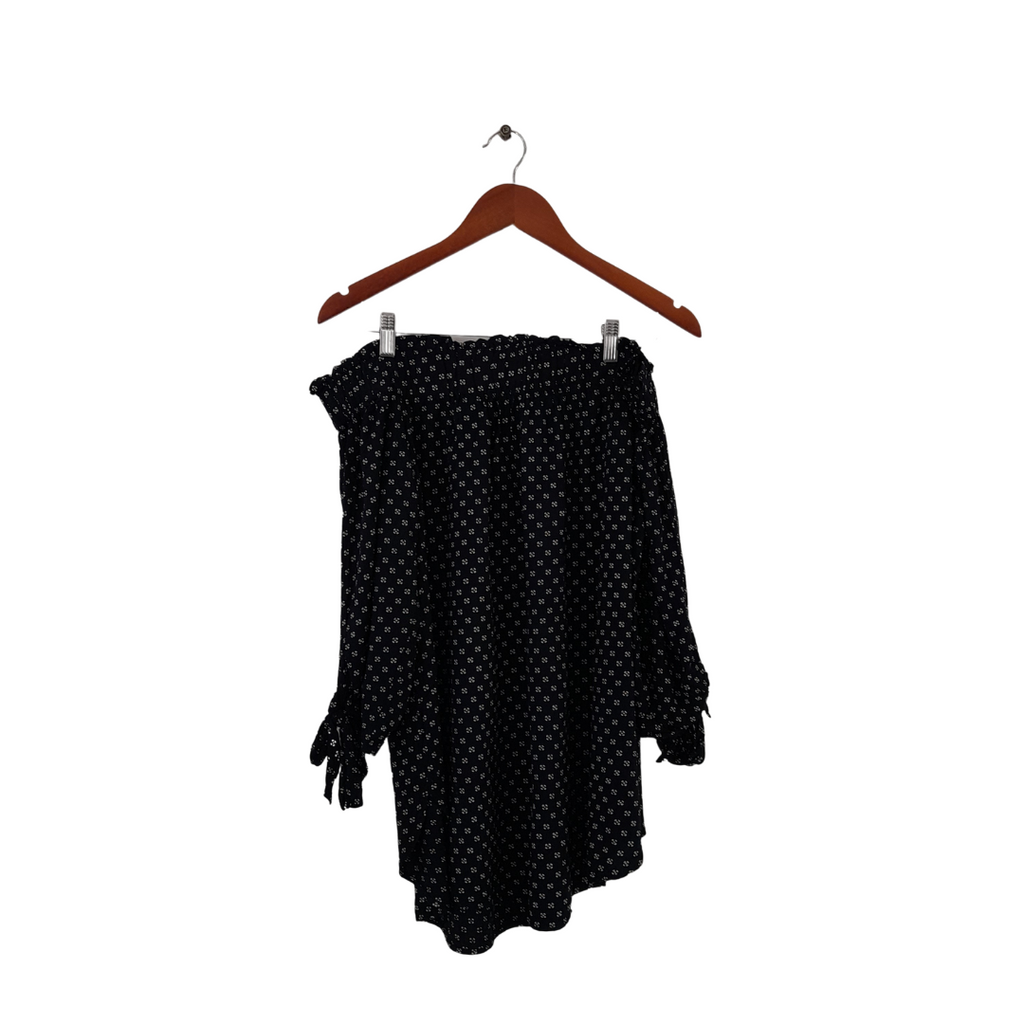 H&M Navy & White Printed Off-Shoulder Blouse | Gently Used |