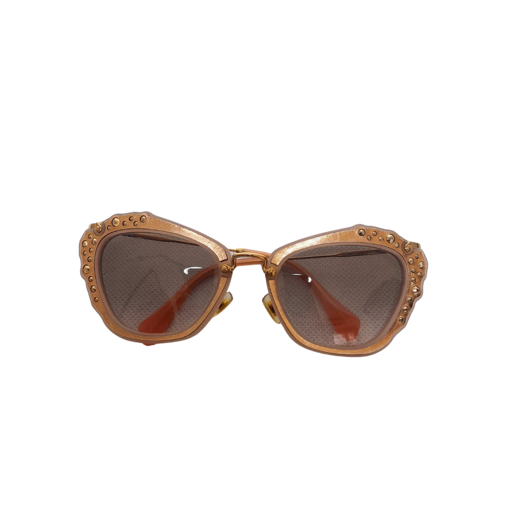 Miu Miu Bronze Metallic Studded Sunglasses | Pre Loved |