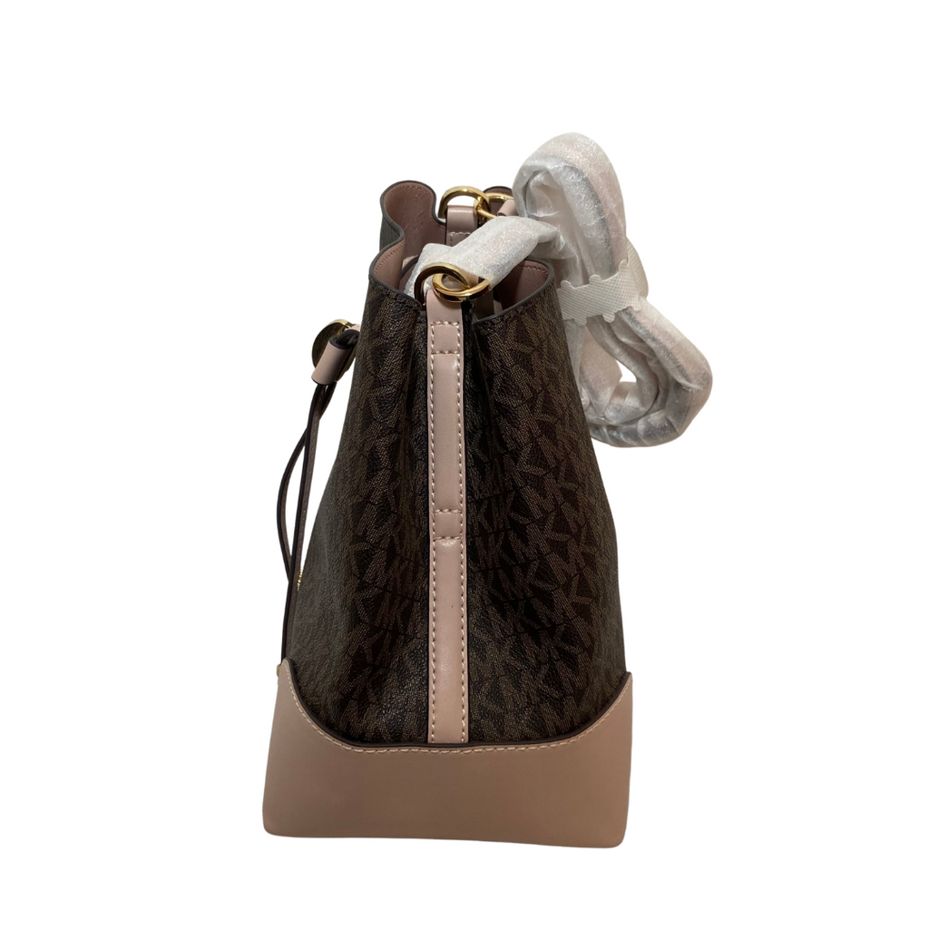 Michael Kors Brown Monogram and Pink Leather Bucket Bag | Like New |