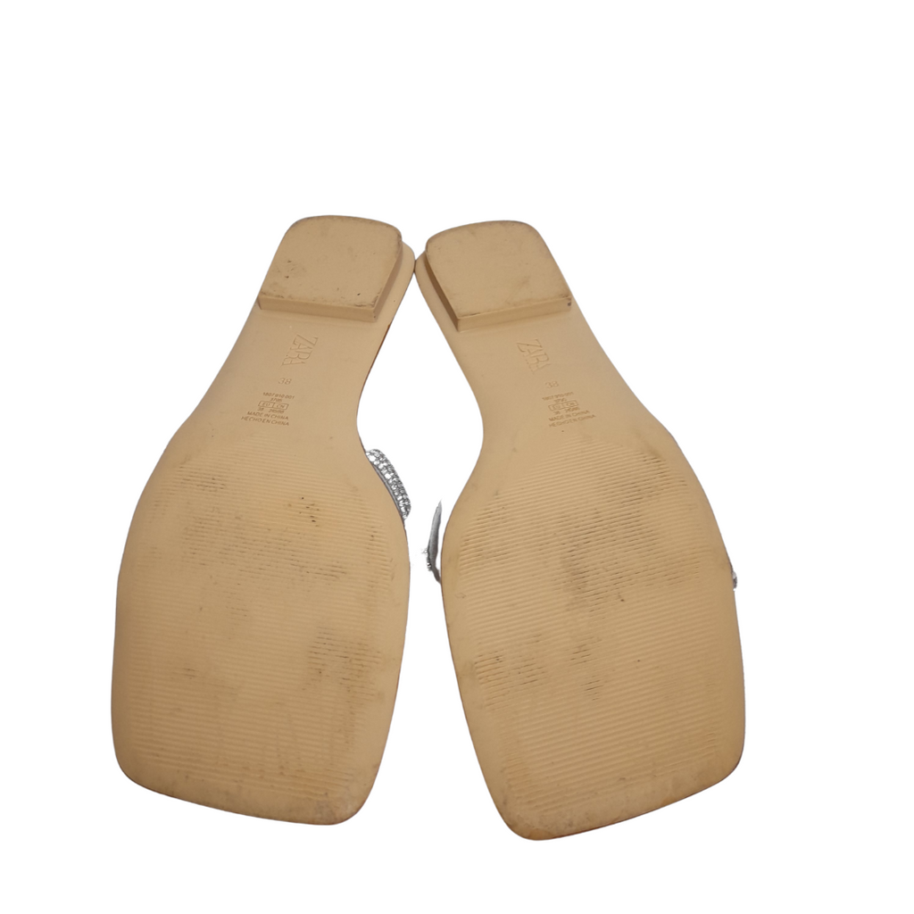 ZARA Silver Bow Rhinestone Flats | Like New |