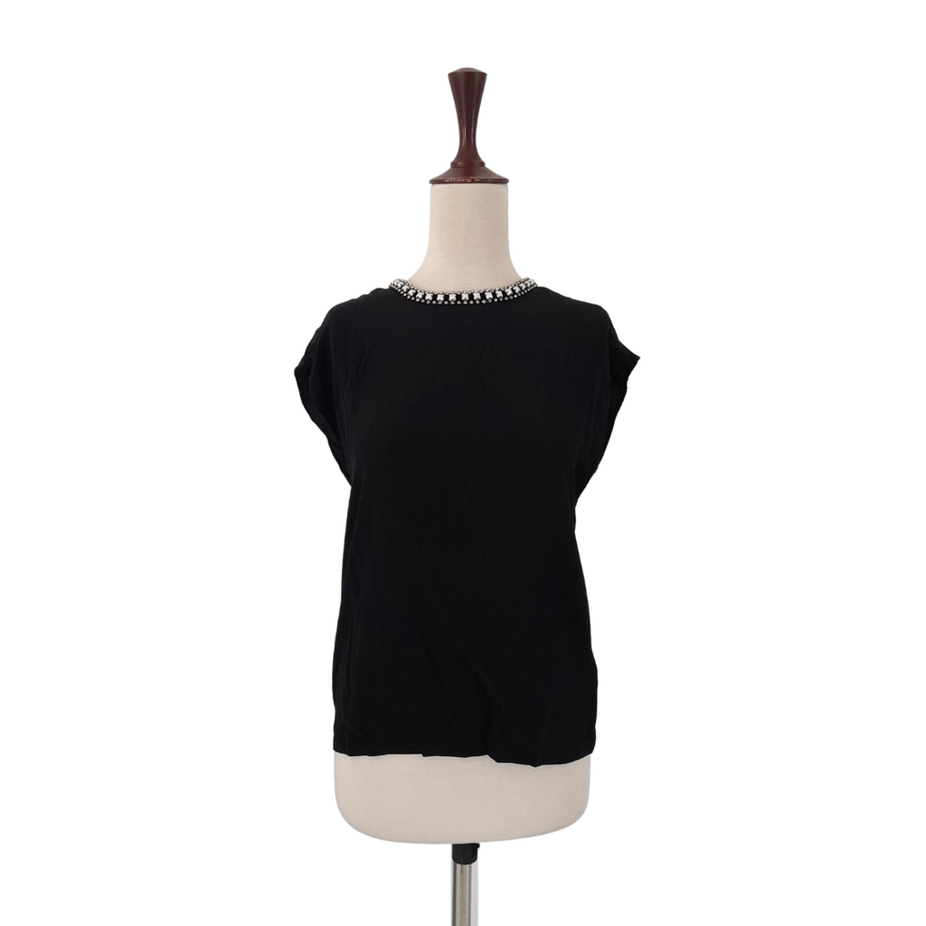 ZARA Black Rhinestone Neckline Blouse | Gently Used |