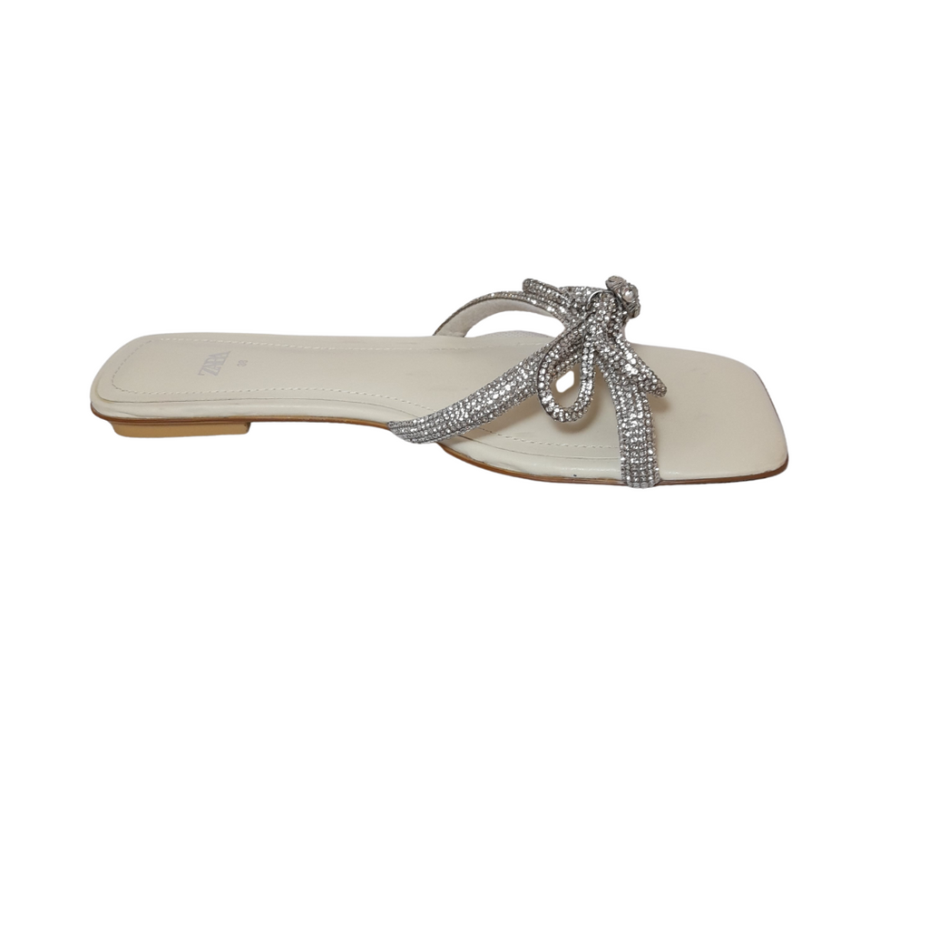 ZARA Silver Bow Rhinestone Flats | Like New |