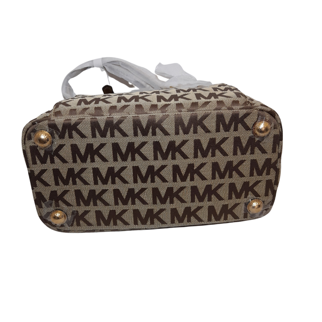 Michael Kors Jet Set Canvas Beige & Gold Monogram Pocket Tote | Brand New |