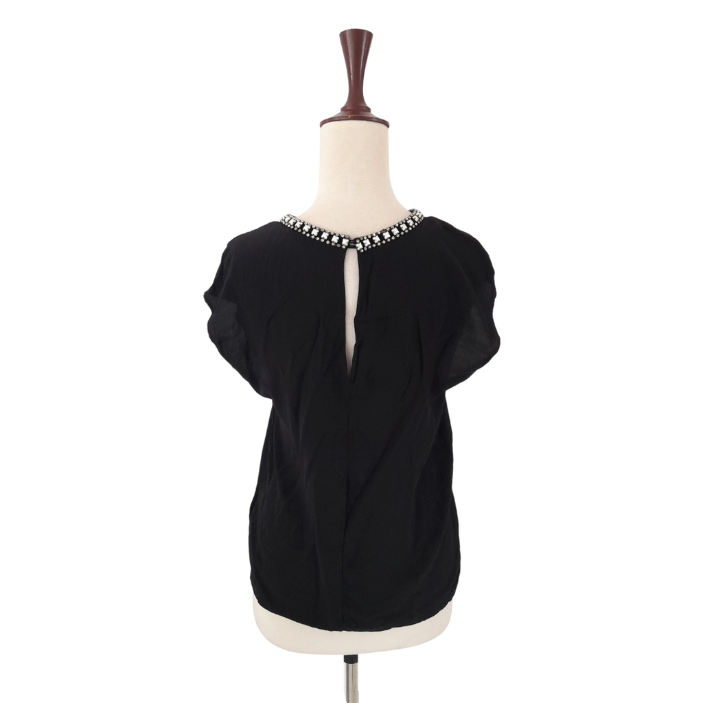 ZARA Black Rhinestone Neckline Blouse | Gently Used |