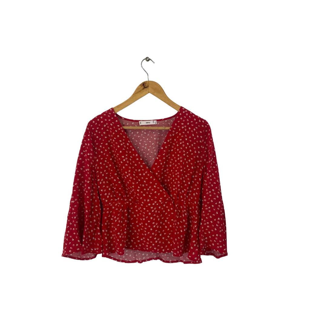 Mango Red Printed Cropped Cross-over Blouse | Gently Used |